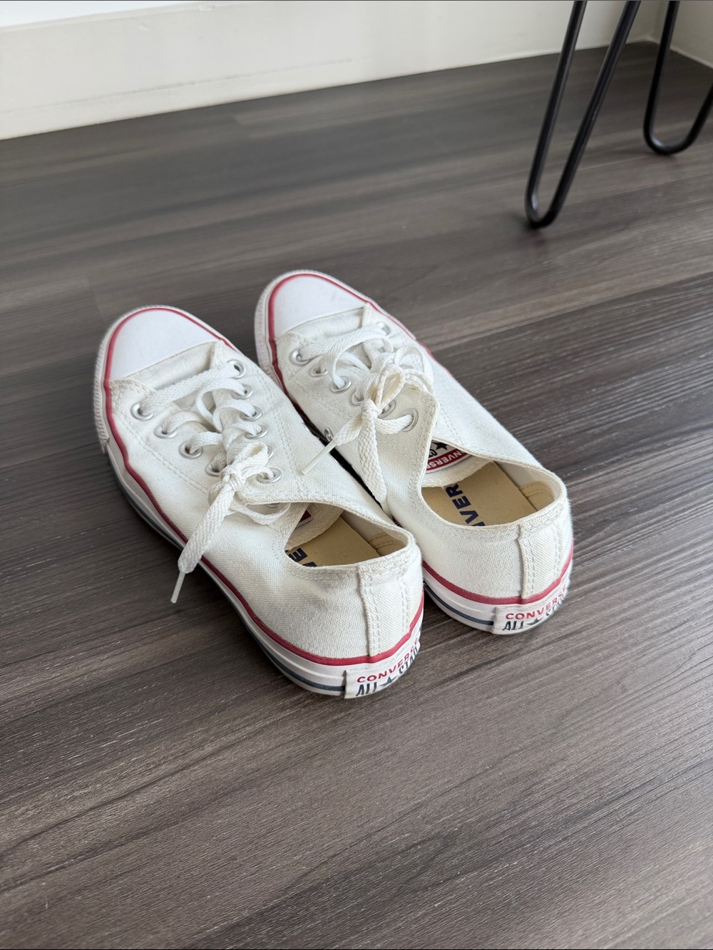 Converse White Canvas Low Top Sneakers with Red Trim size women 7